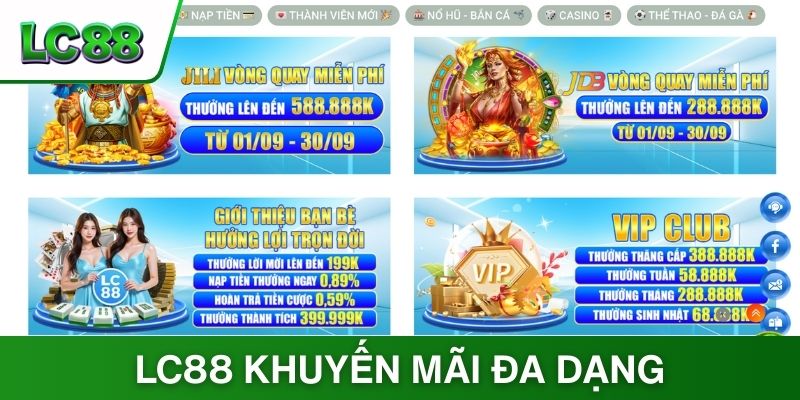LC88 cung cấp danh mục khuyến mãi đa dạng hấp dẫn 